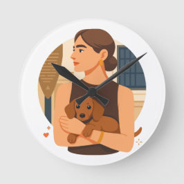 Moderne Hond Moeder Esthetiek Met Cute Puppy Ronde Klok