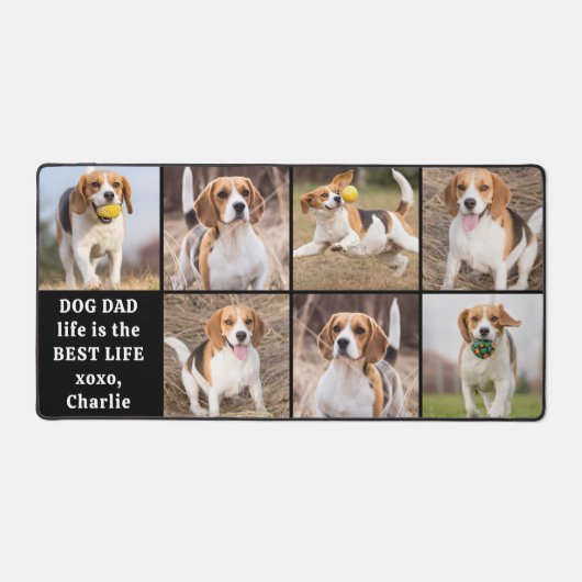 Moderne Hond Papa Life Custom 7 Fotocollage Bureaumat (Voorkant)