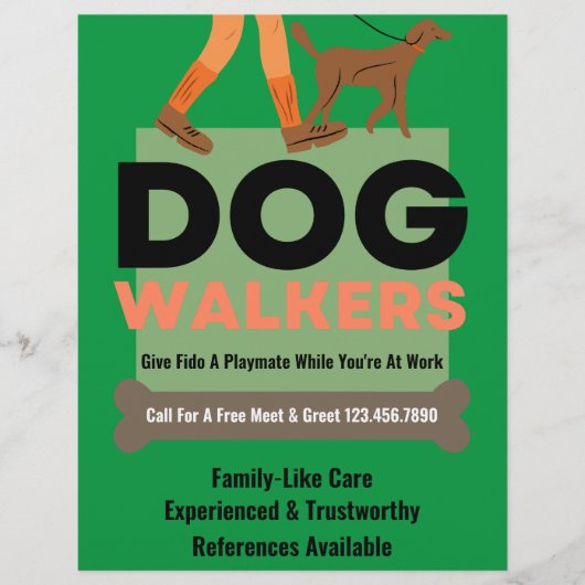 Moderne hond Walker Bone Pet Sitter Flyer (Voorkant)