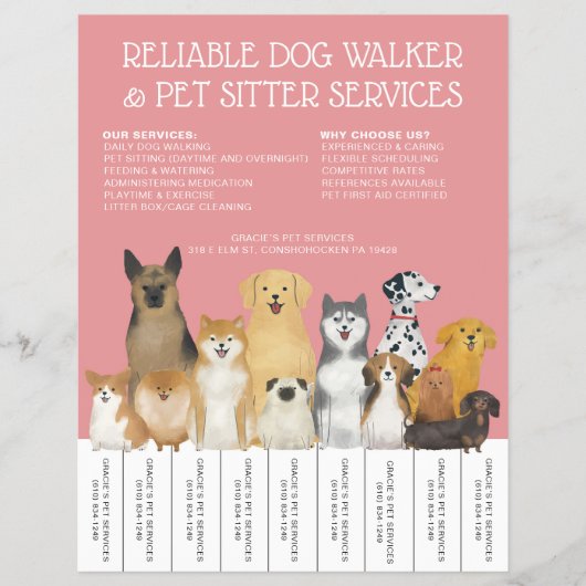 Moderne Hond Walker Huisdier Sitter Roze Eenvoudig Flyer (Voorkant)
