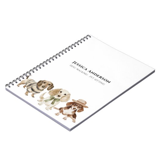 Moderne hond wandelen huisdier zitten Waterverf Notitieboek (Linkerzijde)