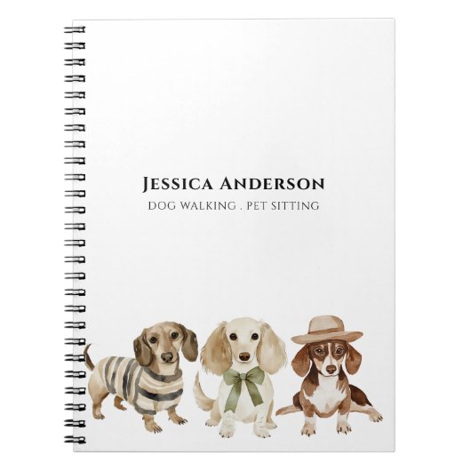 Moderne hond wandelen huisdier zitten Waterverf Notitieboek (Voorkant)