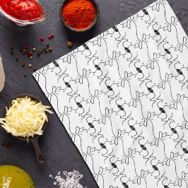 Moderne honden kop lijntekening zwart wit theedoek