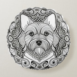 Moderne Honden Lijntekening Minimalistische Huisdi Rond Kussen