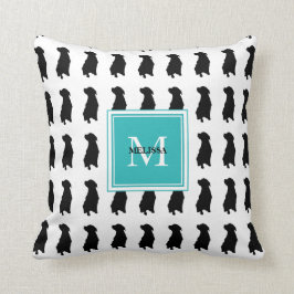 Moderne honden silhouette blauwgroen monogram naam kussen