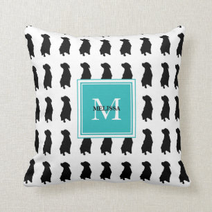Moderne honden silhouette blauwgroen monogram naam kussen