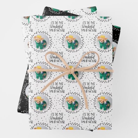 Moderne Hondenliefhebber drie kerstfeestdag Inpakpapier Vel (In situ)