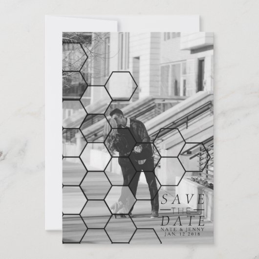 Moderne Honeycomb sparen de datum | Foto Save The Date (Voorkant)