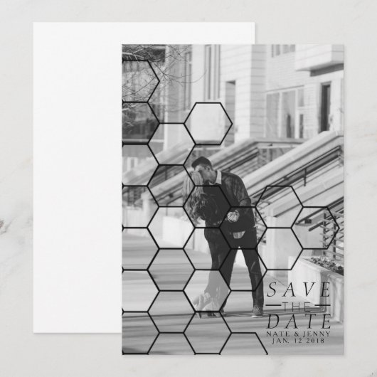 Moderne Honeycomb sparen de datum | Foto Save The Date (Voorkant / Achterkant)