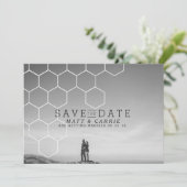 Moderne Honeycomb sparen de datum | Foto Save The Date (Staand voorkant)