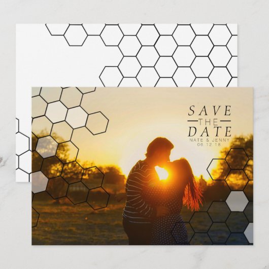 Moderne Honeycomb sparen de datum | Foto Save The Date (Voorkant / Achterkant)