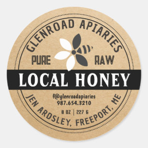 Moderne honing gestileerde bloem bij kraft zwart ronde sticker