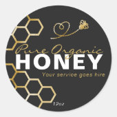 Moderne Honing Gouden Bijen Honingraat Zwart Ronde Sticker (Voorkant)