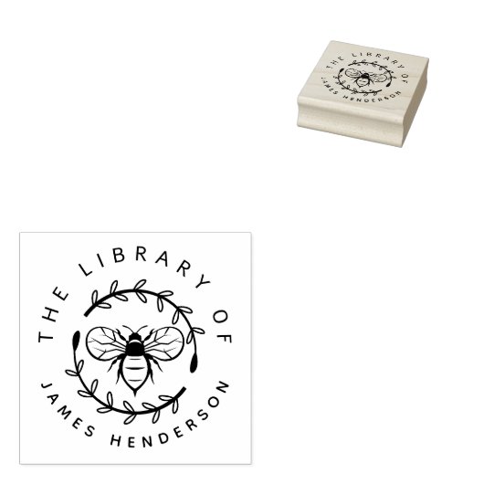 Moderne honingbij botanisch uit het bibliotheekboe rubberstempel (Gestempeld)