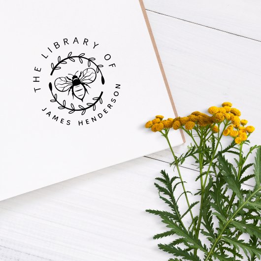 Moderne honingbij botanisch uit het bibliotheekboe rubberstempel