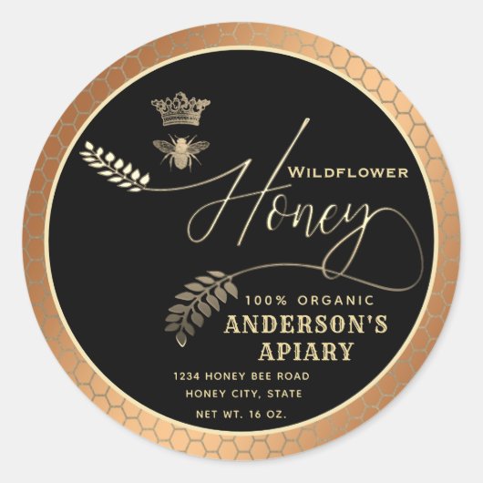 Moderne honingpot script koningin bij ronde sticker (Voorkant)