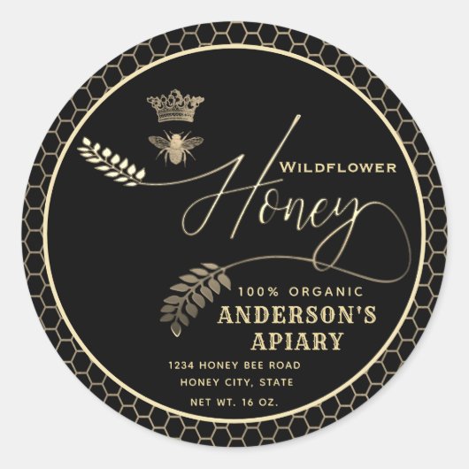 Moderne honingpot script koningin bij ronde sticker (Voorkant)