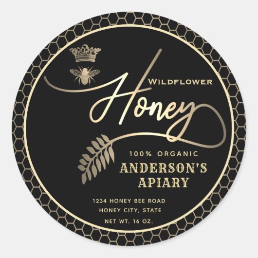 Moderne honingpot script koningin bij ronde sticker (Voorkant)