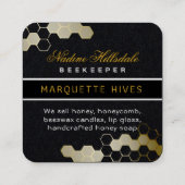 Moderne honingraat bij zwart gele honing imker vierkante visitekaartje (Achterkant)