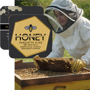 Moderne honingraat bij zwart gele honing imker vierkante visitekaartje