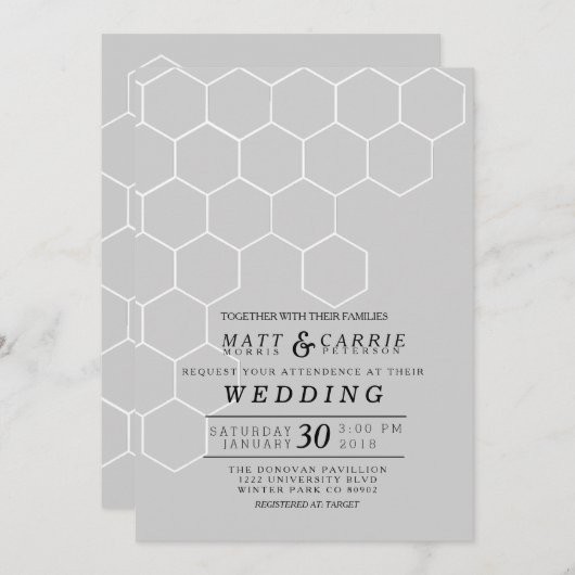 Moderne honingraat bruiloft kaart (Voorkant / Achterkant)