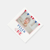 Moderne honkbal 1e verjaardag foto verjaardagsfees servet (Hoek)