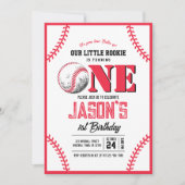 Moderne  honkbal rode steken 1e verjaardag kaart (Voorkant)