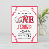 Moderne  honkbal rode steken 1e verjaardag kaart (Staand voorkant)