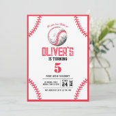 Moderne honkbal rode steken verjaardag kaart (Staand voorkant)