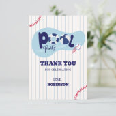 Moderne honkbal zwembad verjaardagsfeestje bedankkaart (Staand voorkant)