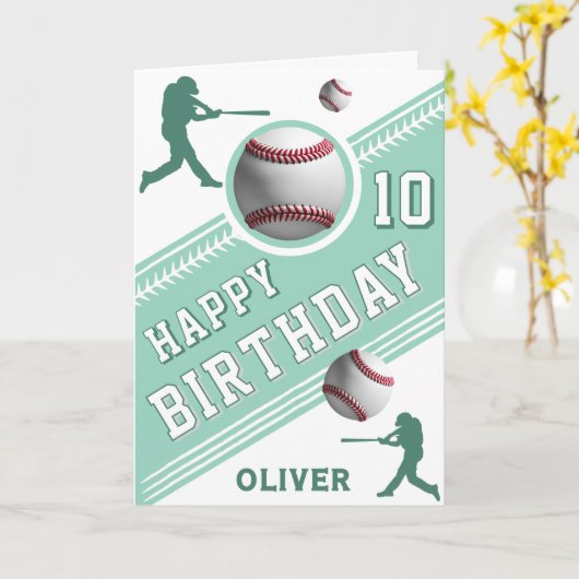 Moderne honkbalspeler thema verjaardag kaart (Gele Bloem)