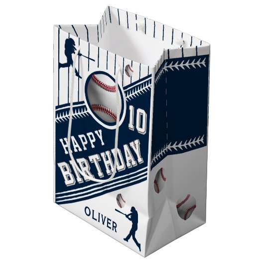 Moderne honkbalspeler thema verjaardag medium cadeauzakje (Voorkant Gekanteld)