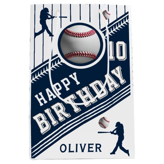 Moderne honkbalspeler thema verjaardag medium cadeauzakje (Voorkant)