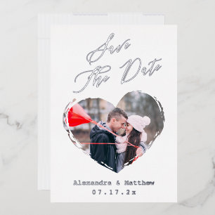 Moderne hoofdfoto van het liefdeshart opslaan Datu Folie Uitnodiging