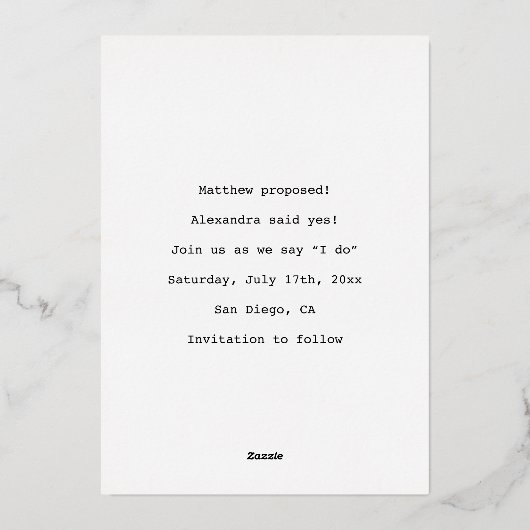 Moderne hoofdfoto van het liefdeshart opslaan Datu Folie Uitnodiging (Achterkant)