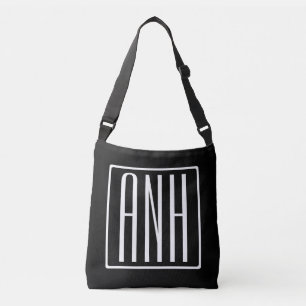 Moderne hoofdletters 3 Initiaal Monogram   Wit op  Crossbody Tas