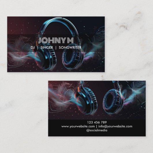 Moderne hoofdtelefoon DJ Music Waves Visitekaartje (Voorkant / Achterkant)
