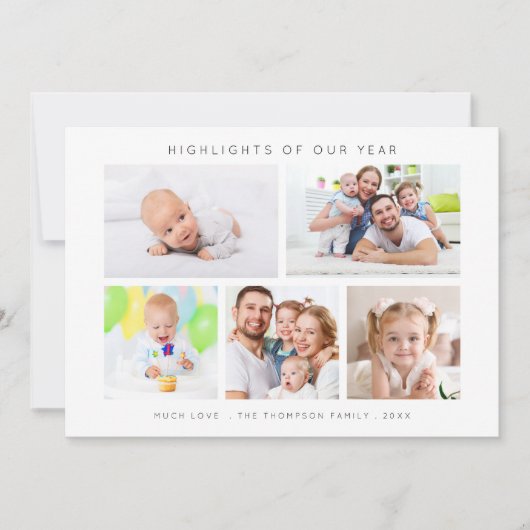 Moderne hoogtepunten van jaar 5 foto's Kerstmis Feestdagenkaart (Voorkant)