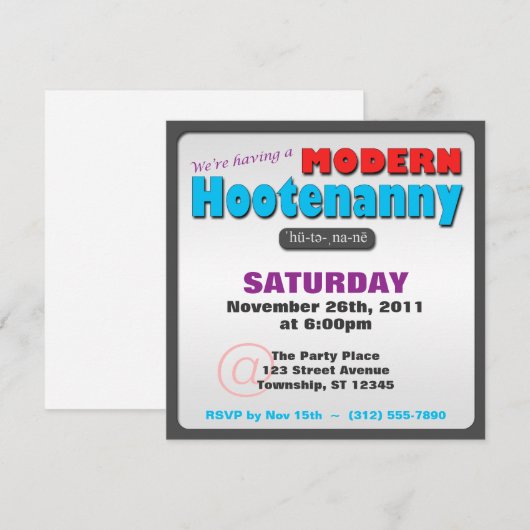 Moderne Hootenanny Square Party uitnodigingen (Voorkant / Achterkant)