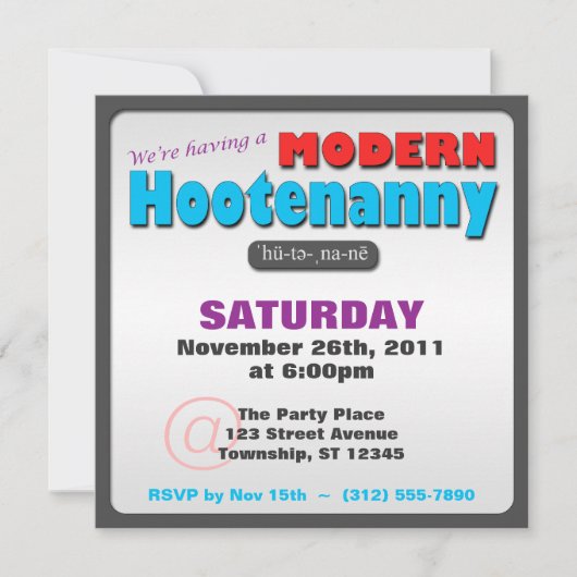 Moderne Hootenanny Square Party uitnodigingen (Voorkant)