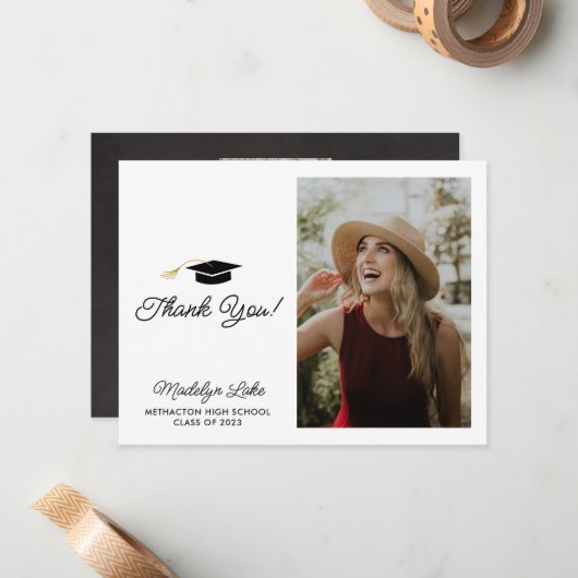 Moderne horizontale Afstuderen Foto bedankt Notitiekaartje (Voorkant / Achterkant in situ)