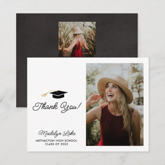 Moderne horizontale Afstuderen Foto bedankt Notitiekaartje (Voorkant / Achterkant)