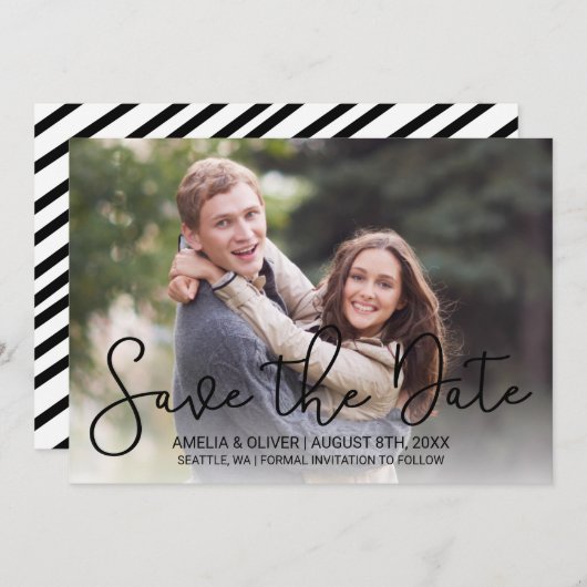 Moderne Horizontale Foto van het Manuscript sparen Save The Date (Voorkant / Achterkant)