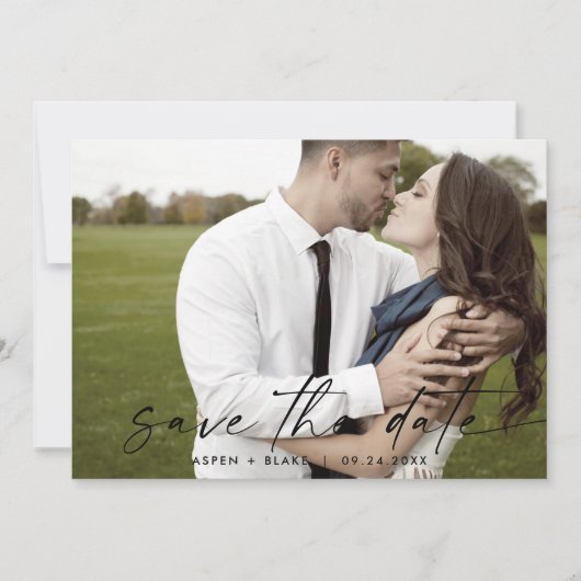 Moderne horizontale foto van het Manuscript sparen Save The Date (Voorkant)