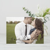 Moderne horizontale foto van het Manuscript sparen Save The Date (Staand voorkant)