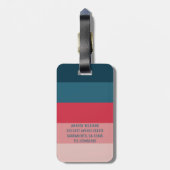Moderne horizontale strepe roze en blauwe monogram bagagelabel (Achterkant verticaal)
