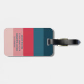 Moderne horizontale strepe roze en blauwe monogram bagagelabel (Achterkant horizontaal)