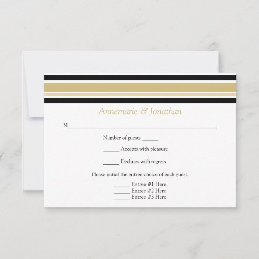 Moderne, horizontale strepes met goud en zwart RSV RSVP Kaartje (Voorkant)