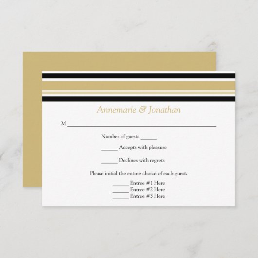 Moderne, horizontale strepes met goud en zwart RSV RSVP Kaartje (Voorkant / Achterkant)