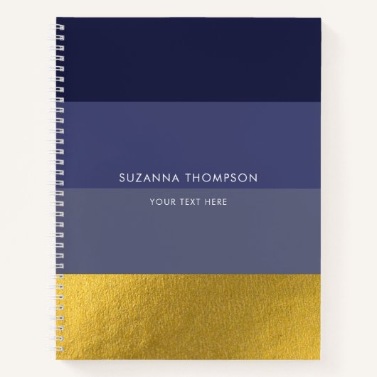 Moderne horizontale stripe Navy Blue & Gold Foil Notitieboek (Voorkant)